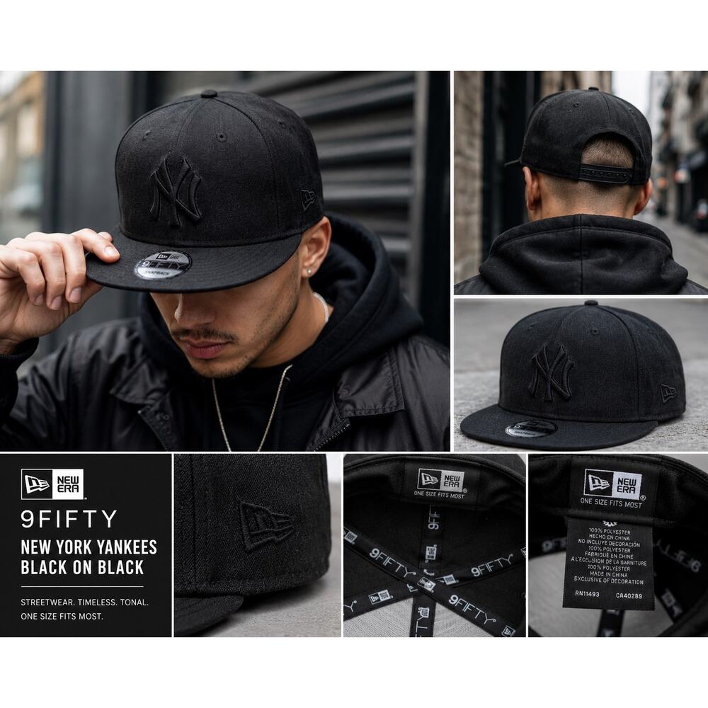 New Era 9FIFTY New York Yankees Black On Black Snapback Hat OSFA NWT